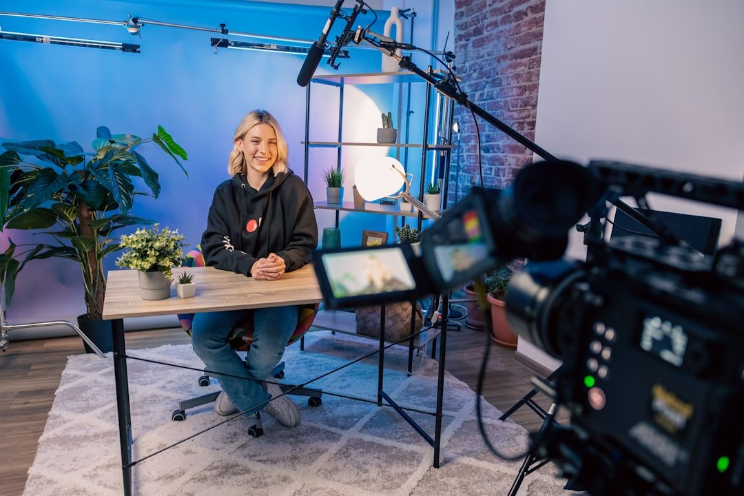 Professional interview session in a studio with two people seated 